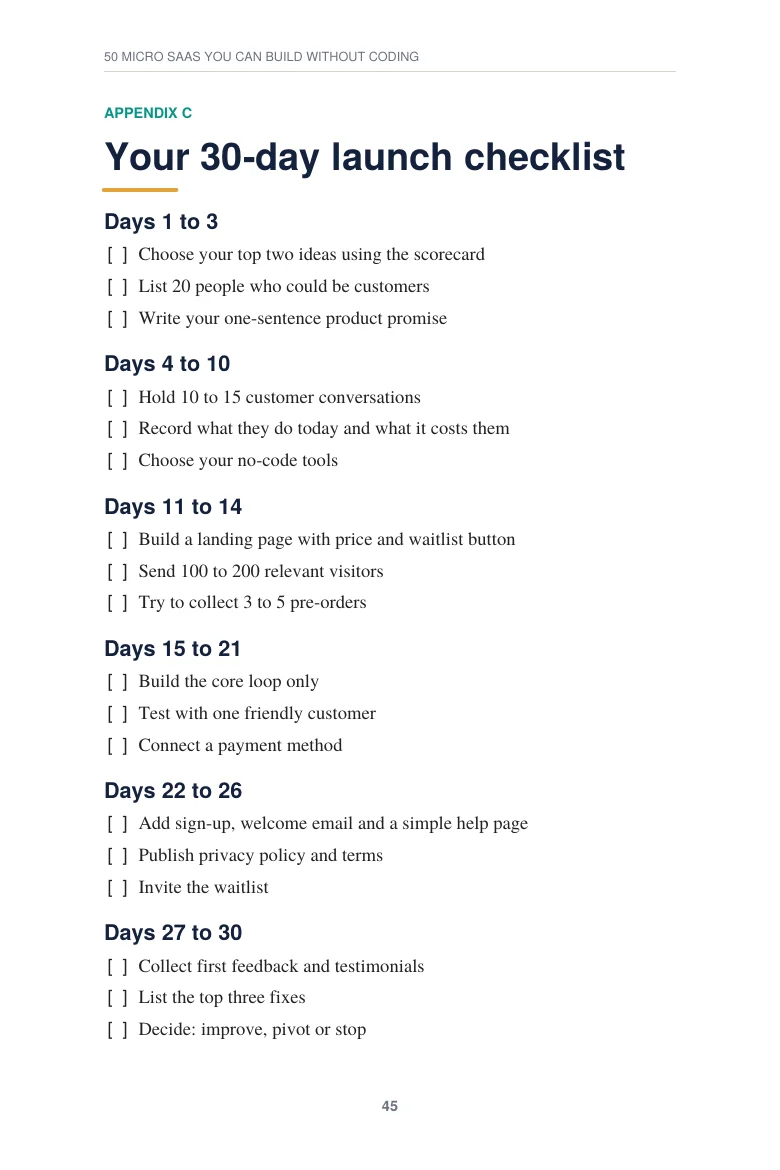 Page 45: your 30-day launch checklist